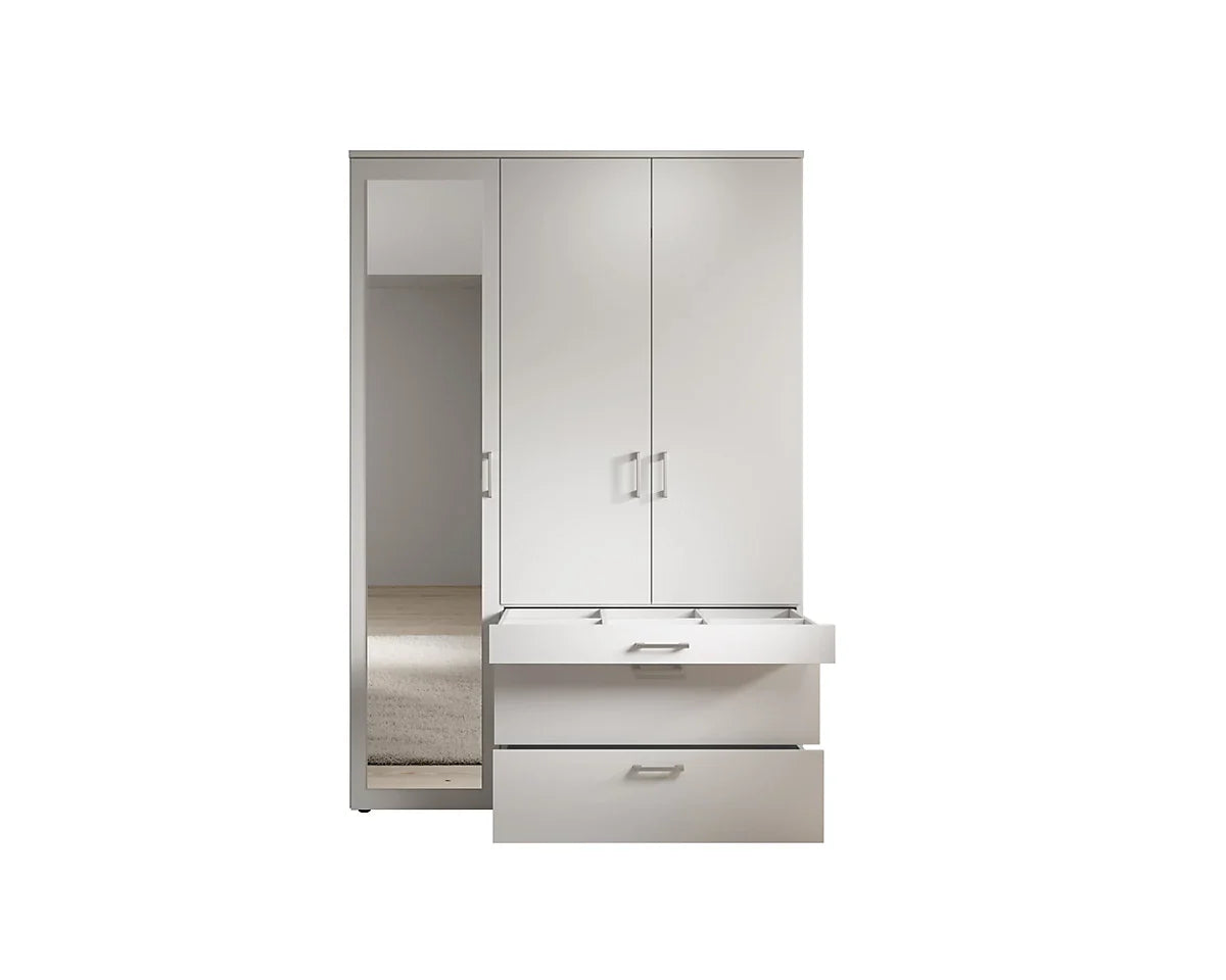 Vesala 3 Hinged Door Wardrobe with Mirror White Matt Graphite Matt