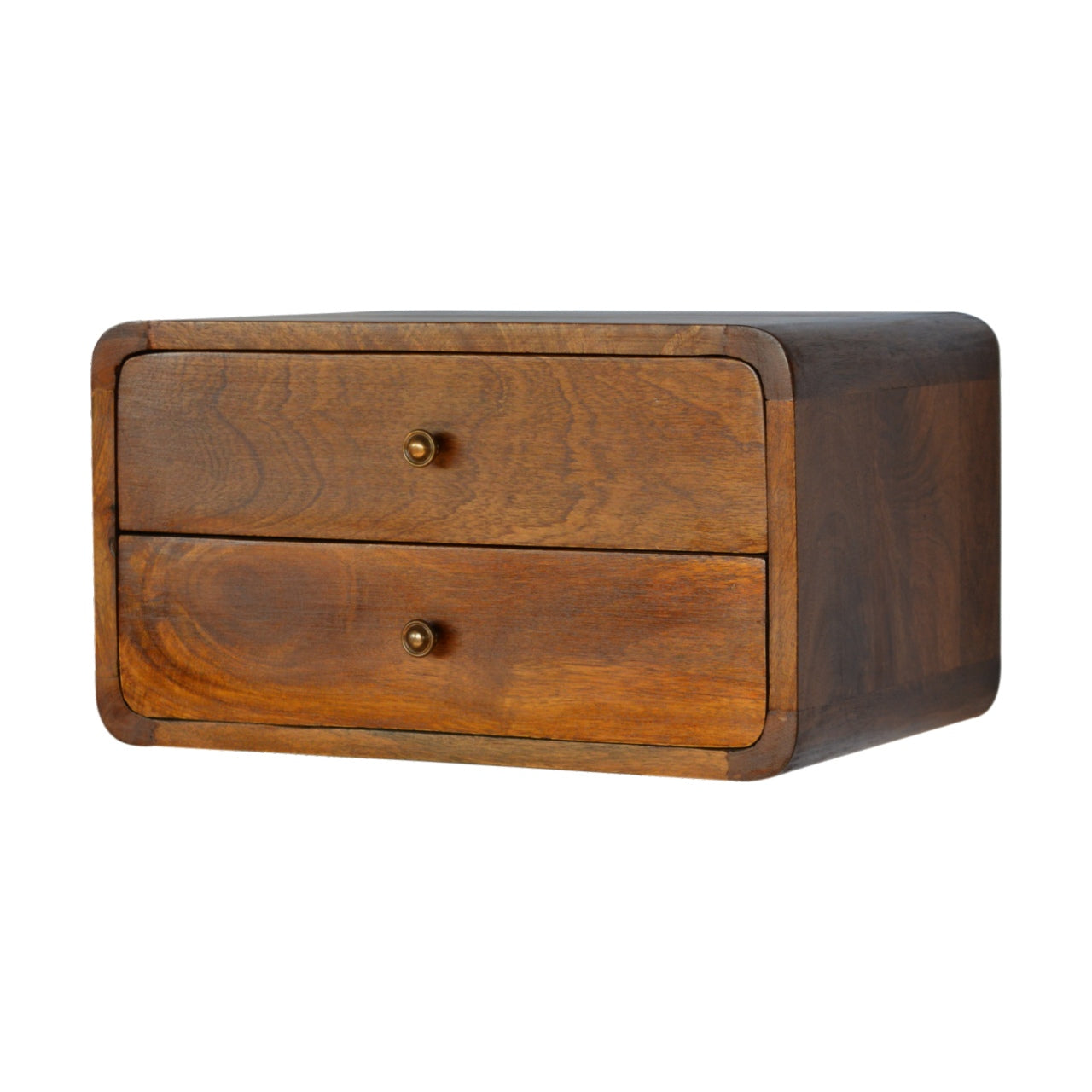 Floating Curved Chestnut Bedside 100% Solid Mango Wood