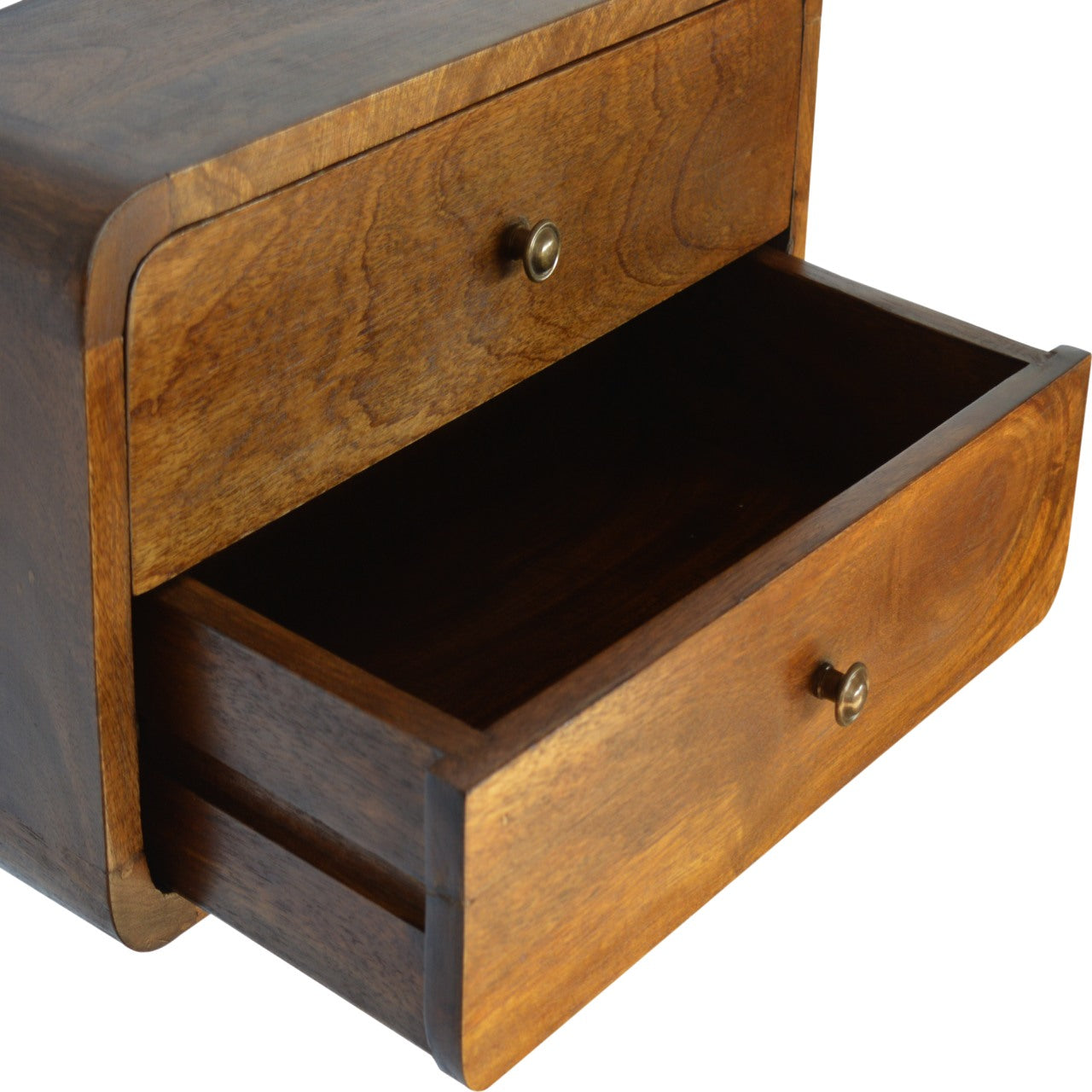Floating Curved Chestnut Bedside 100% Solid Mango Wood