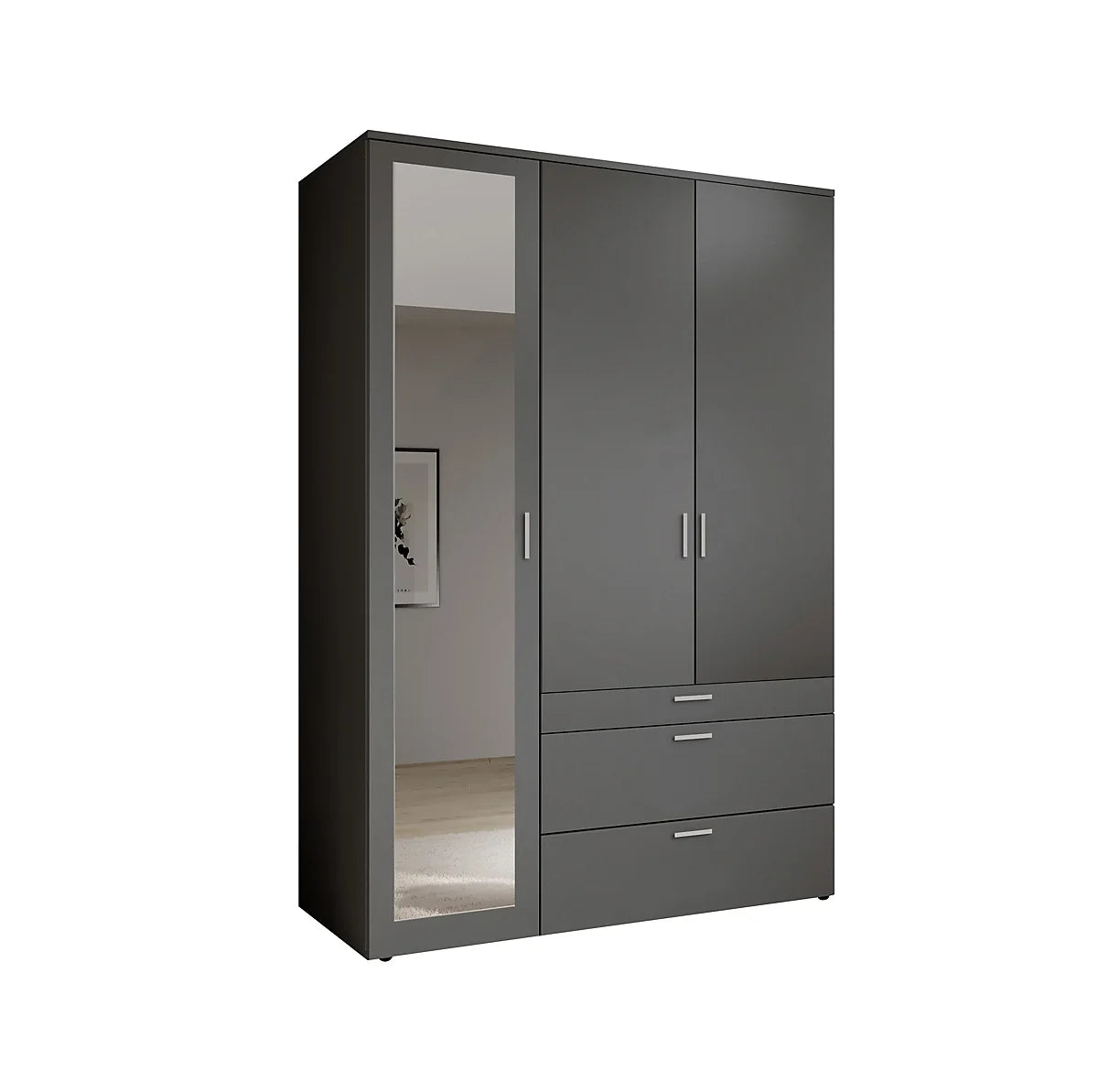 Vesala 3 Hinged Door Wardrobe with Mirror White Matt Graphite Matt