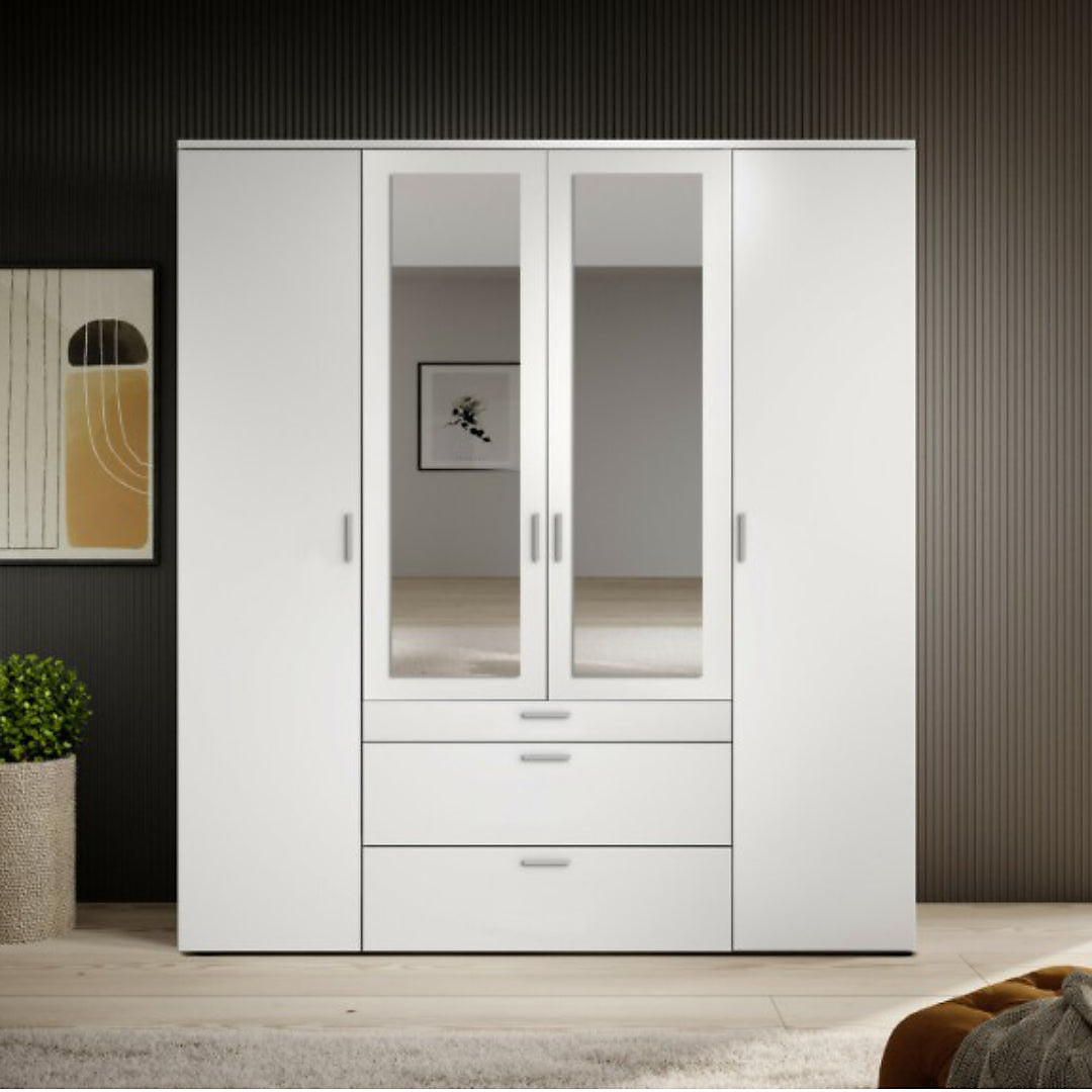 Vesala 4 Hinged Door Wardrobe with Mirror. 3 Colours Available