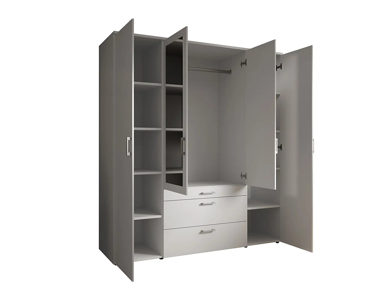Vesala 4 Hinged Door Wardrobe with Mirror. 3 Colours Available