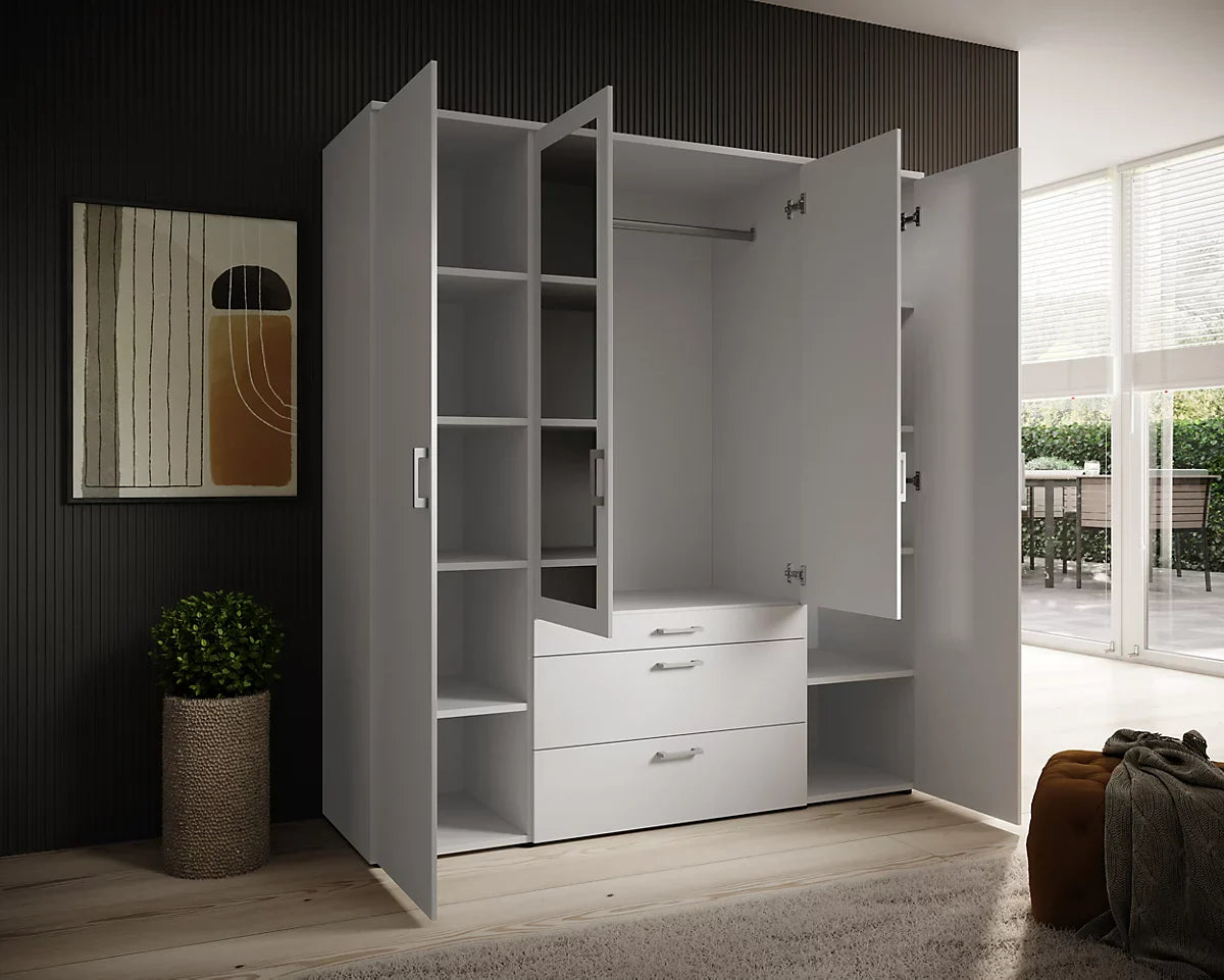 Vesala 4 Hinged Door Wardrobe with Mirror. 3 Colours Available