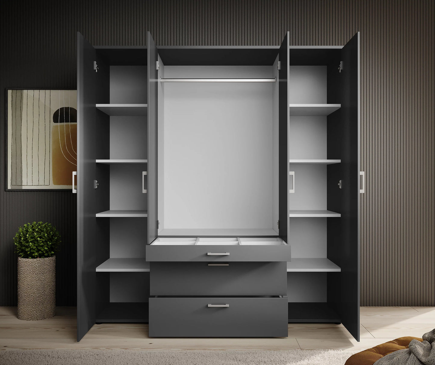 Vesala 4 Hinged Door Wardrobe with Mirror. 3 Colours Available