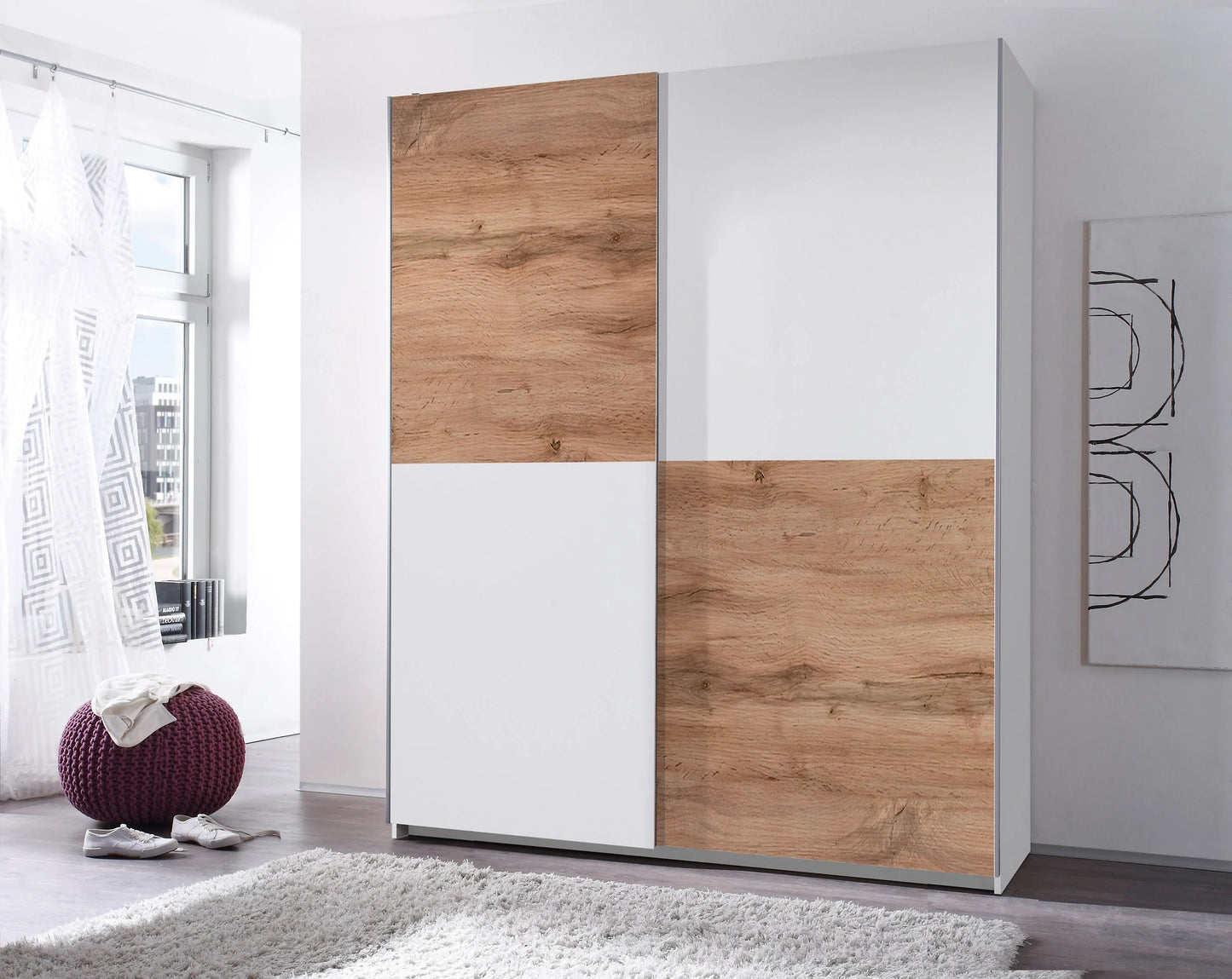 Time Sliding Door Wardrobe 170cm. White Matt or Wild Oak