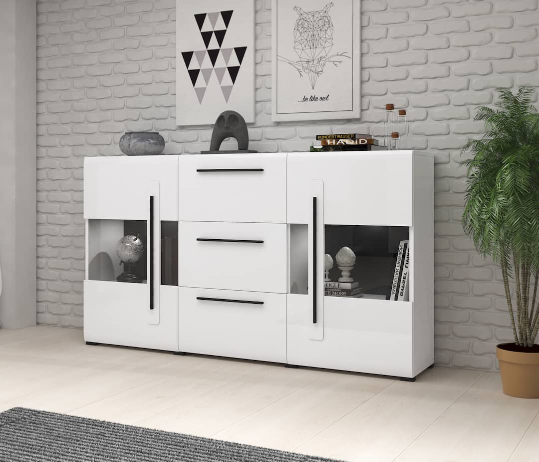 Tulsa 28 Display Sideboard Cabinet white gloss oak grandson