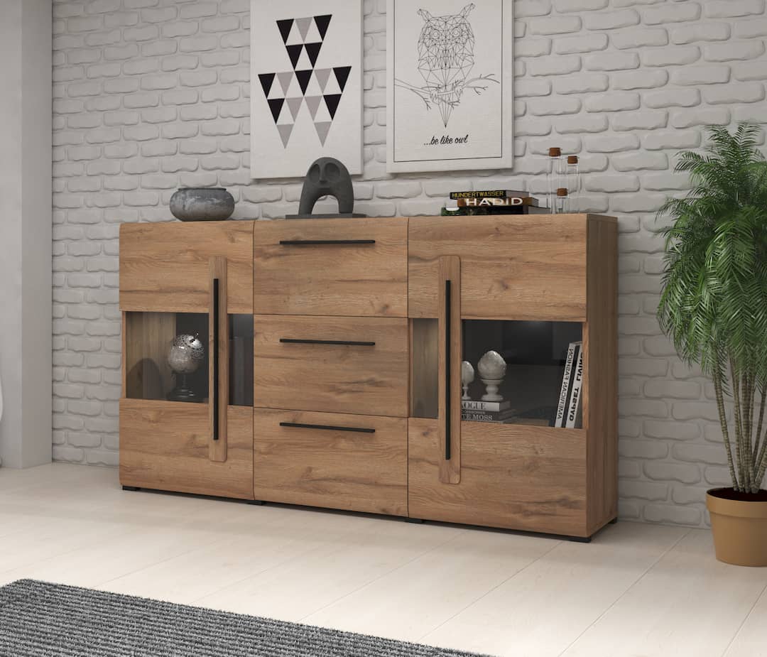 Tulsa 28 Display Sideboard Cabinet white gloss oak grandson