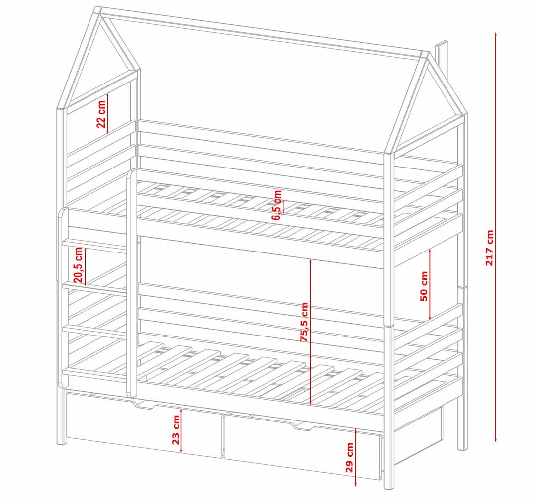Wooden Bunk Bed Alex With Storage pine or grey