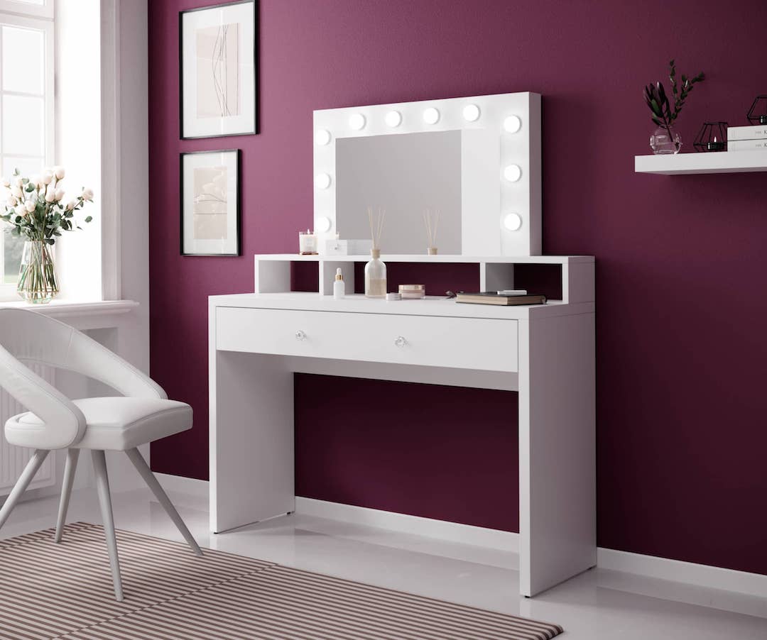Aria Dressing Table With Mirror White Gloss White Matt
