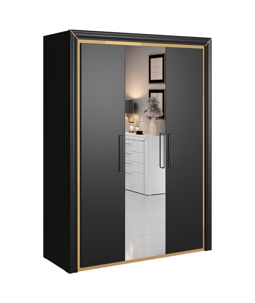 Arno Hinged Door Wardrobe 155cm White & Silver Trimming Black & Gold Trimming
