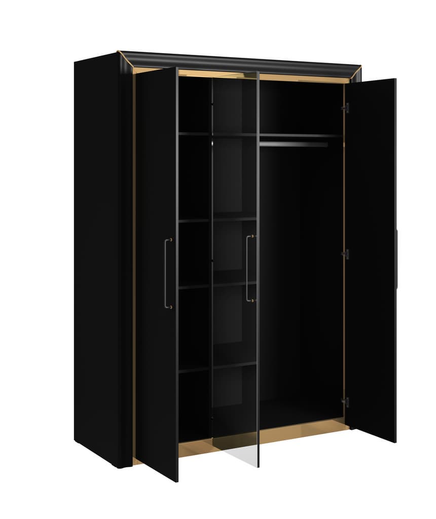 Arno Hinged Door Wardrobe 155cm White & Silver Trimming Black & Gold Trimming