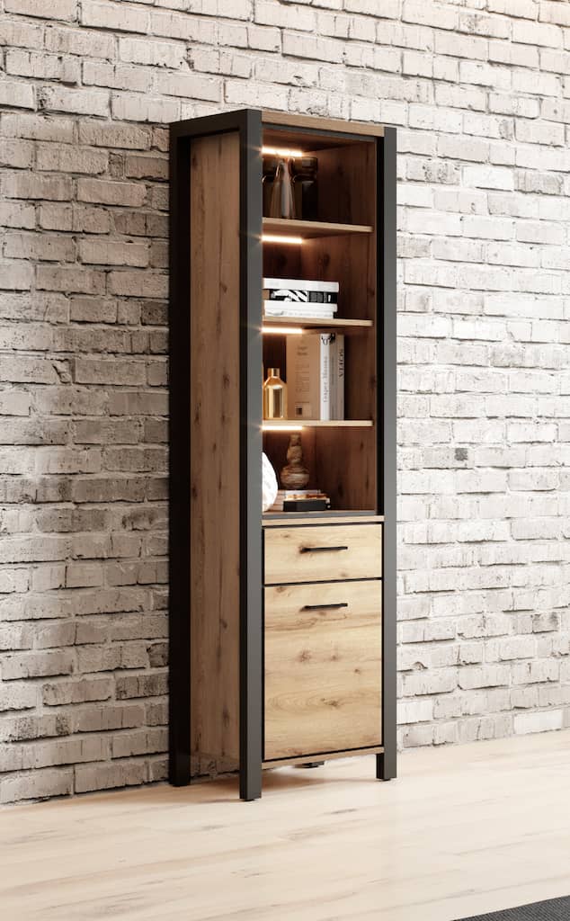 Aktiv 05 Tall Cabinet.Oak Taurus & Black Matt