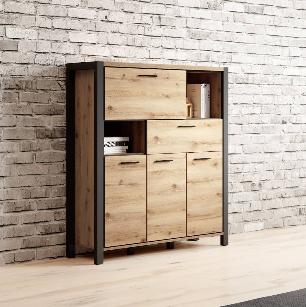 Aktiv 46 Highboard Cabinet 120cm Oak Taurus & Black Matt