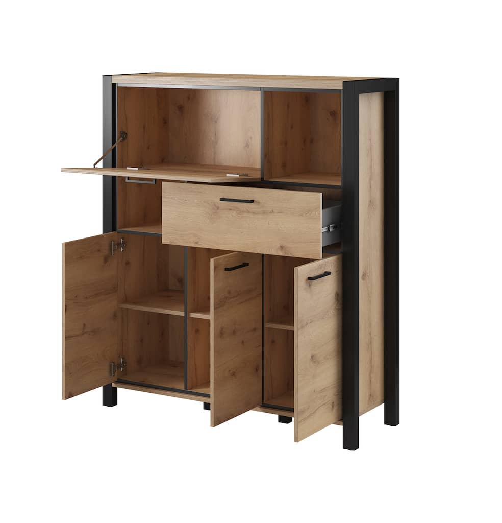 Aktiv 46 Highboard Cabinet 120cm Oak Taurus & Black Matt