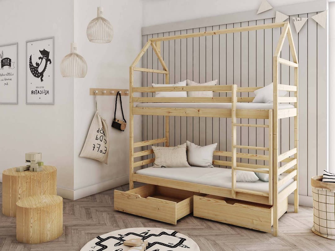 Wooden Bunk Bed Alex With Storage pine or grey