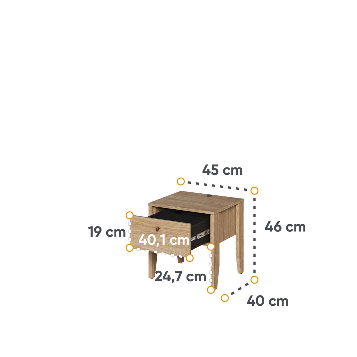 Cozy Bedside Table 45cm Oiled Oak