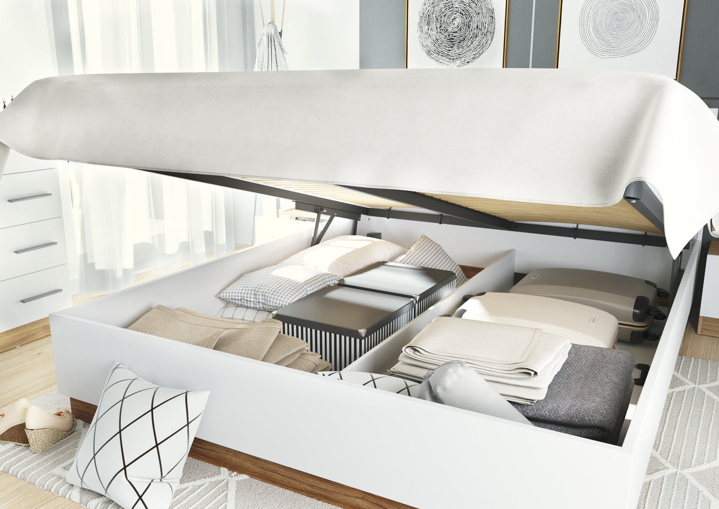 Dentro DT-02 Bed with Storage and LED 140cm white matt