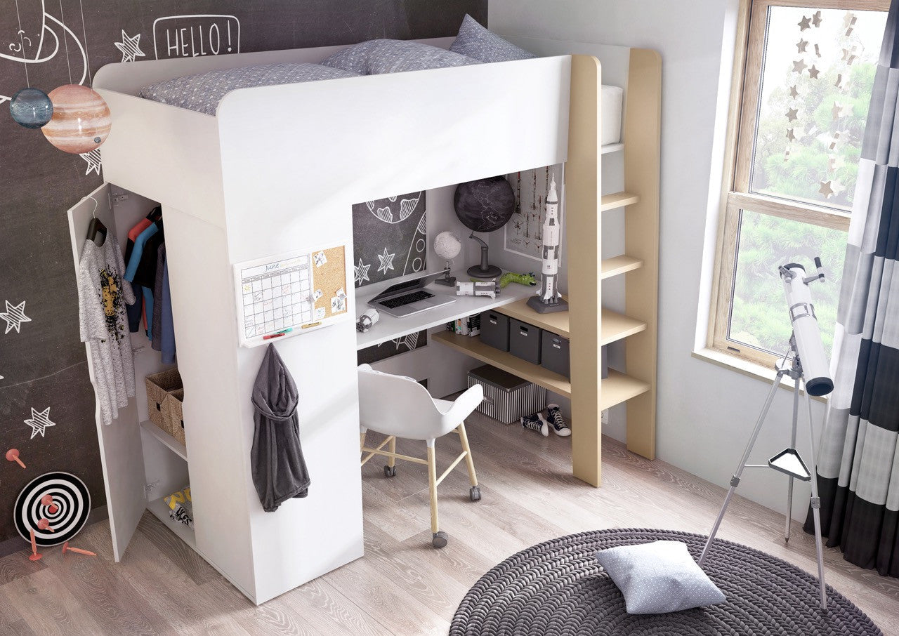 Tom TM-01 Bunk Bed with Computer Desk and Wardrobe white Matt