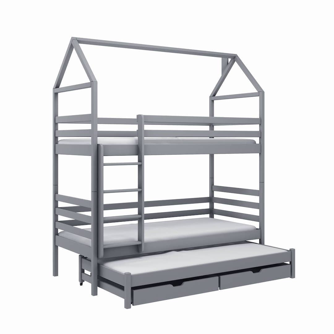 Dalia Bunk Bed with Trundle and Storage grey pine