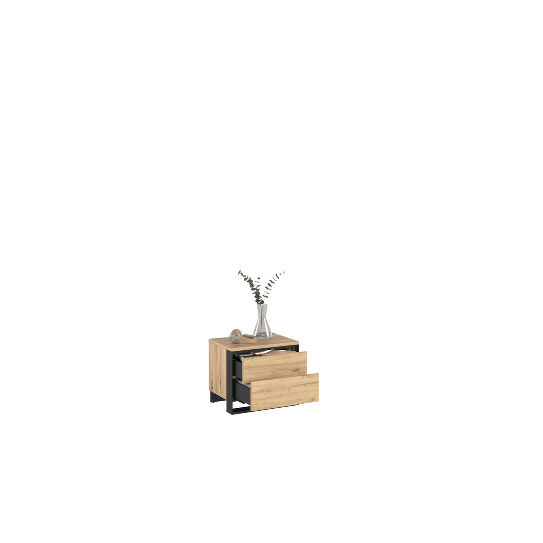 Quant QS-03 Bedside Table 55cm.Oak Artisan & Black Matt