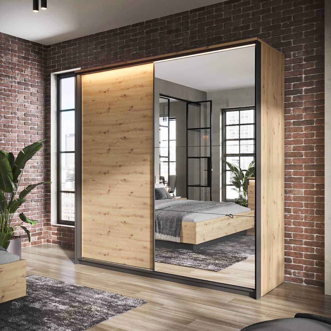 Quant QS-01 Sliding Door Wardrobe 220cm oak artisan