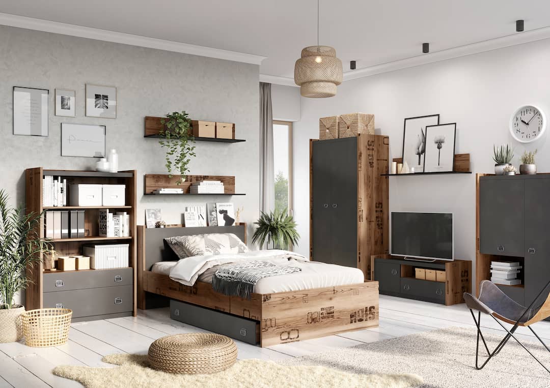 Fargo Bookcase 05 Canyon Alpine Spruce with decor