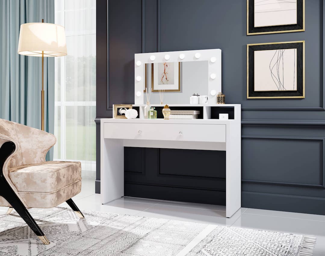 Aria Dressing Table With Mirror White Gloss White Matt