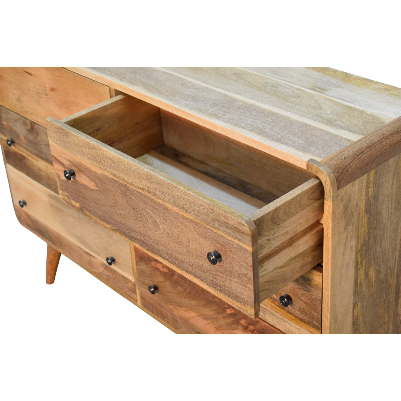 Large Curved Oak-ish Chest. Solid Wood Mango