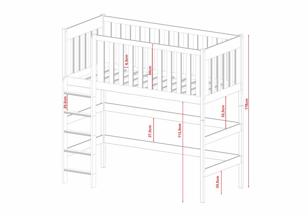 Laura Loft Bed pine grey white