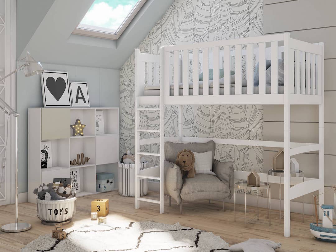 Laura Loft Bed pine grey white