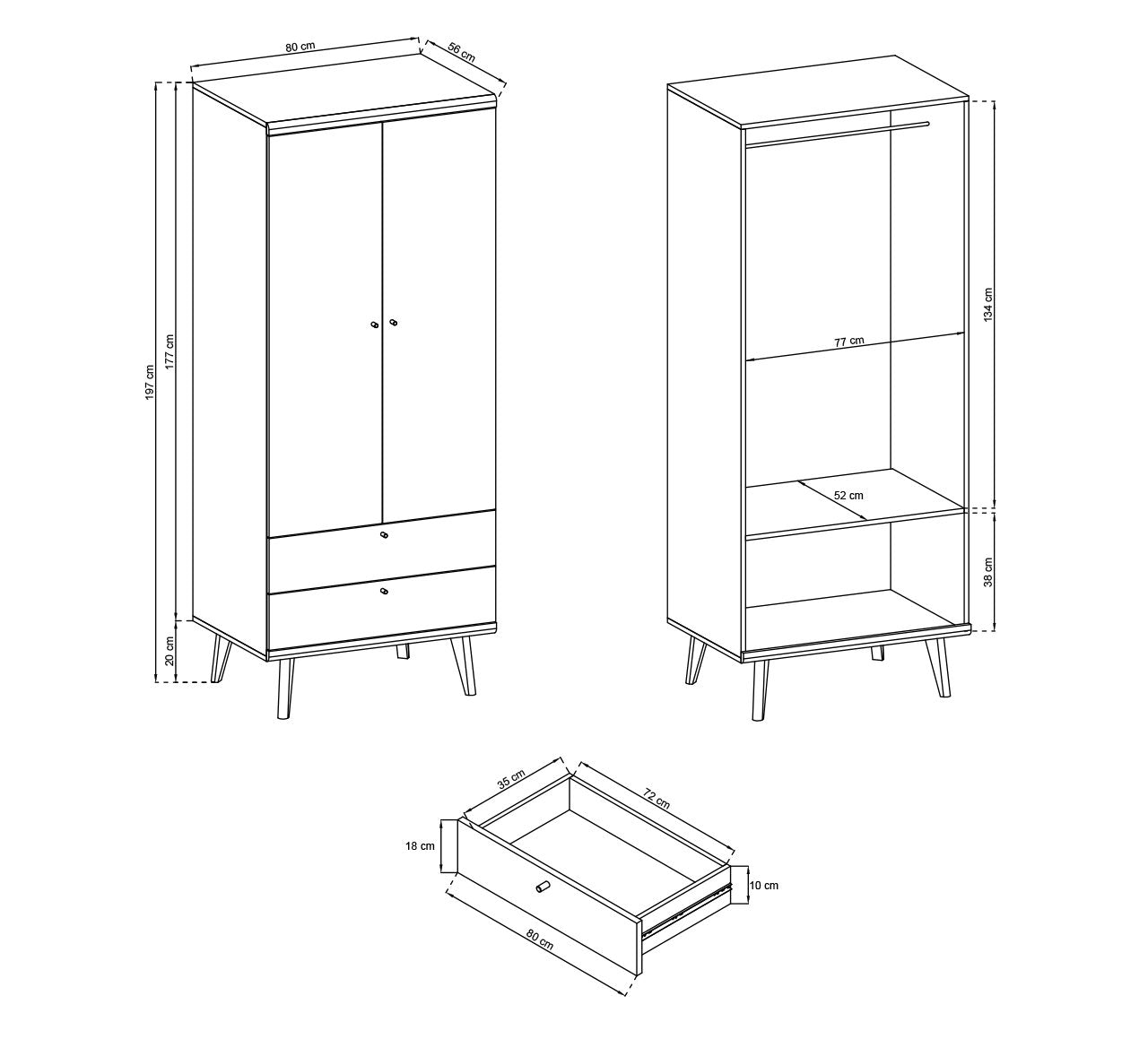 Primo Wardrobe White Matt Oak Riviera Wood Legs