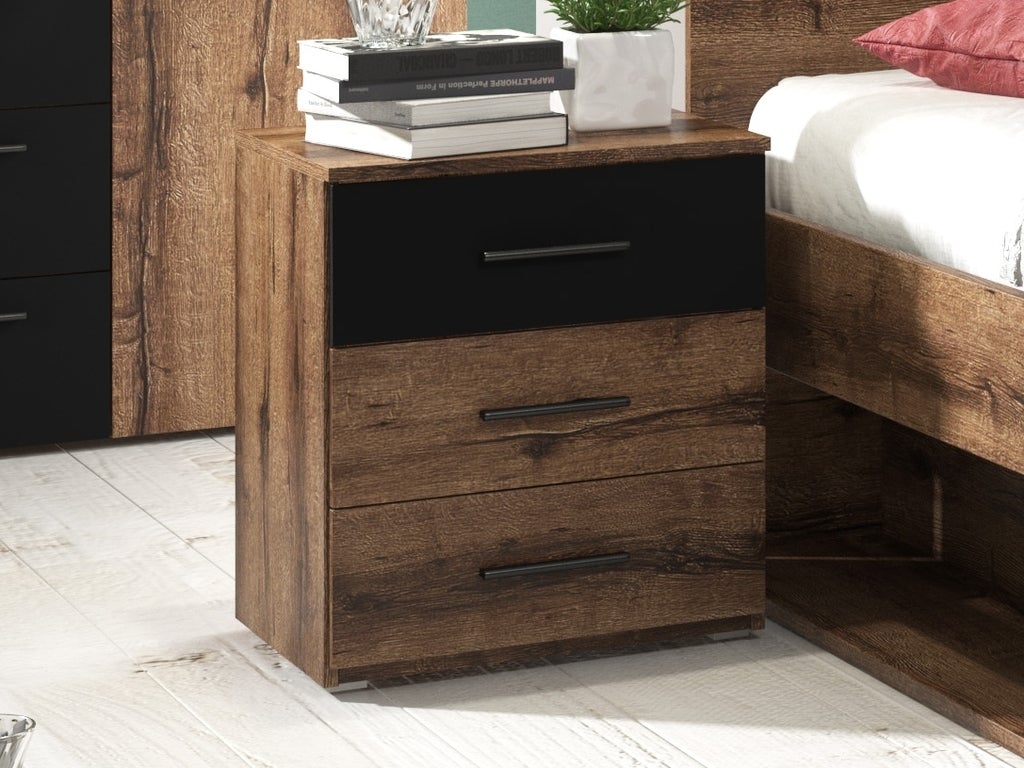 Beta Bedside Cabinet Oak Monastery & Black