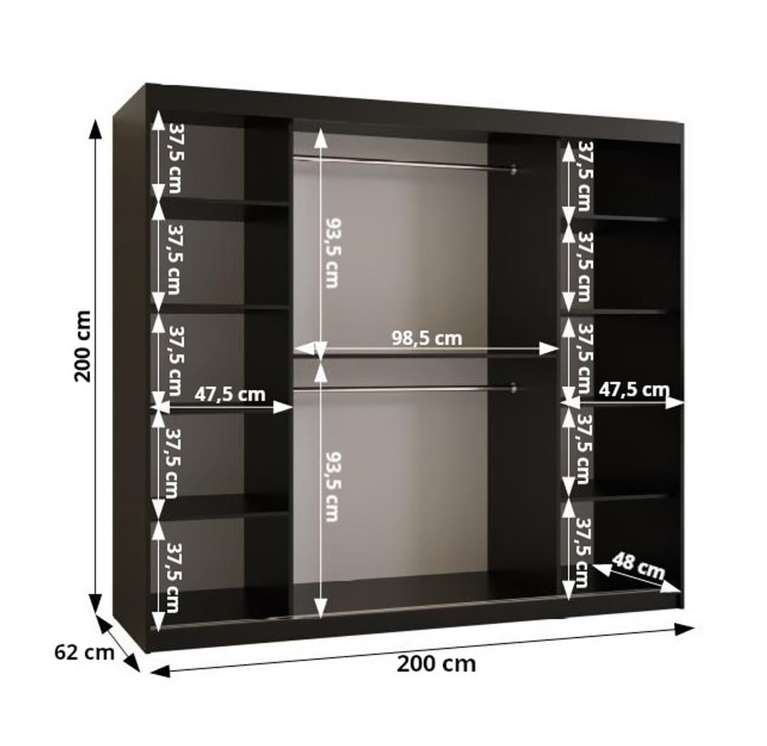 Ramiro II Sliding Door Wardrobe 200cm white black