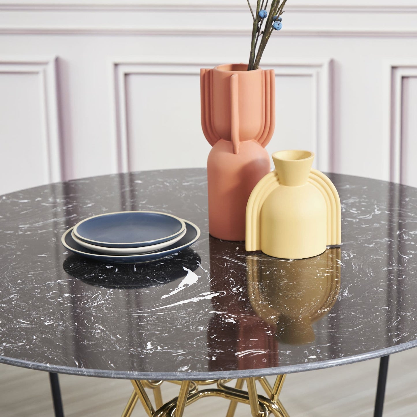 120 cm Black Round Marble Dining Table with Gold Hairpin Style Leg