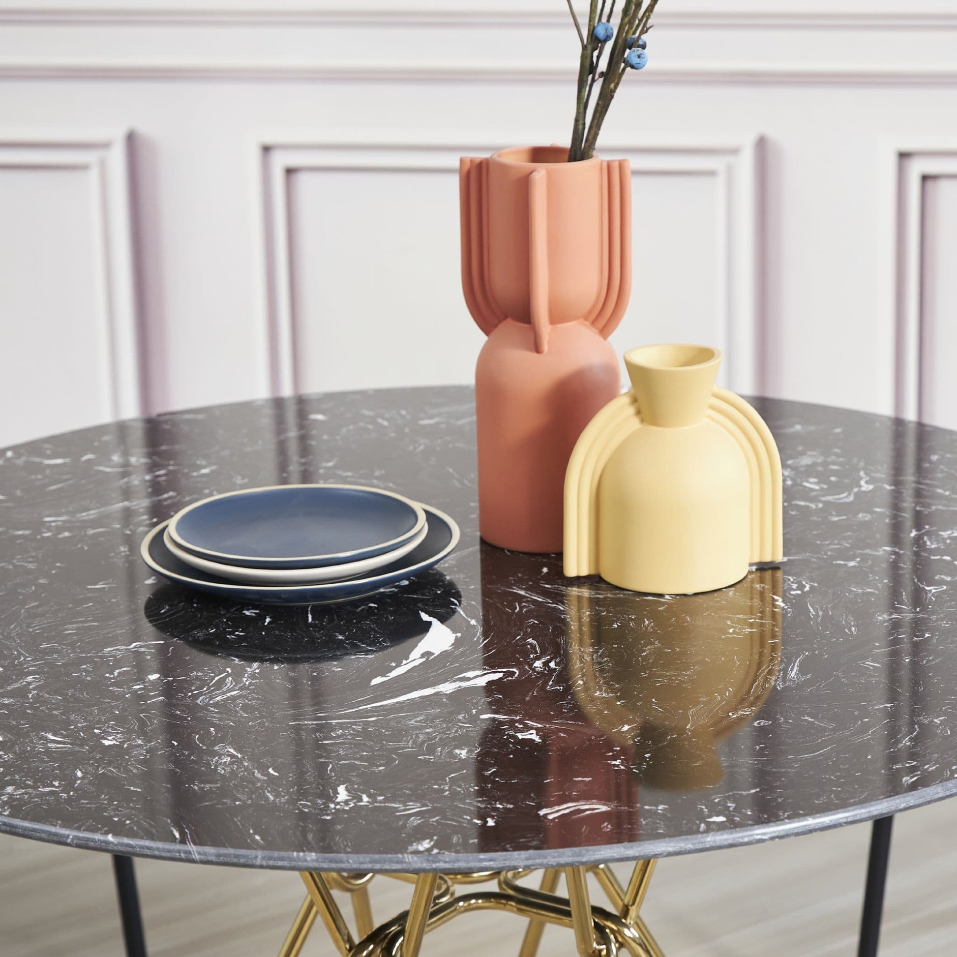 120 cm Black Round Marble Dining Table with Gold Hairpin Style Leg