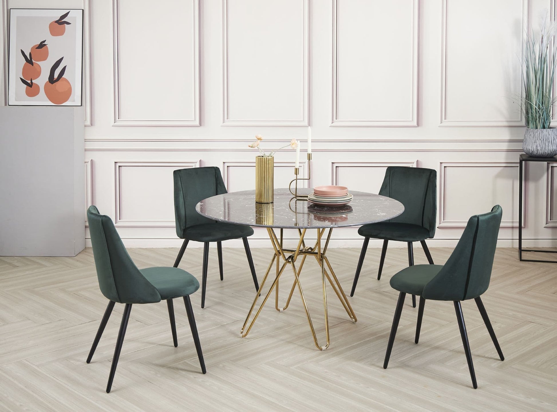 120 cm Black Round Marble Dining Table with Gold Hairpin Style Leg