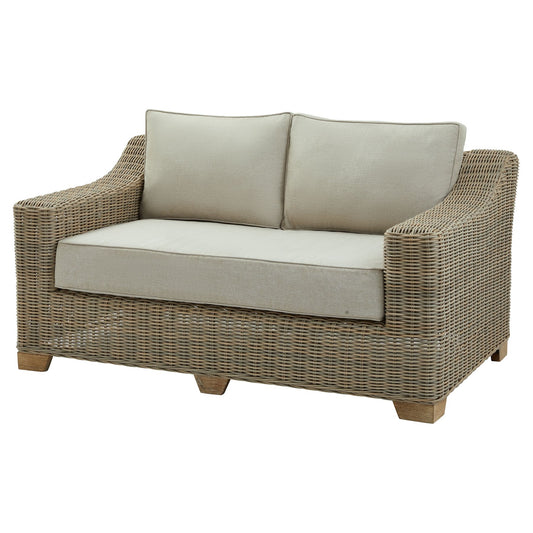 Capri Collection Outdoor Two Seater Sofa. Beige. Wicker with Olefin Cushions