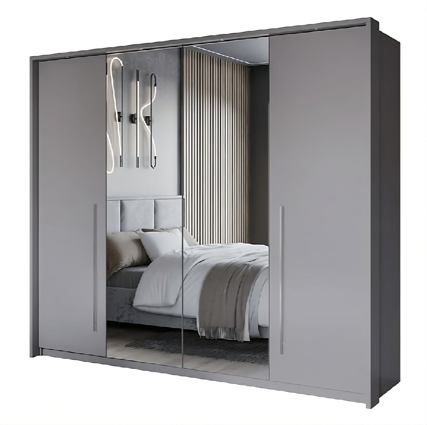 Brema 256cm Swing Bi-folding Door Wardrobe in White or Grey Matt
