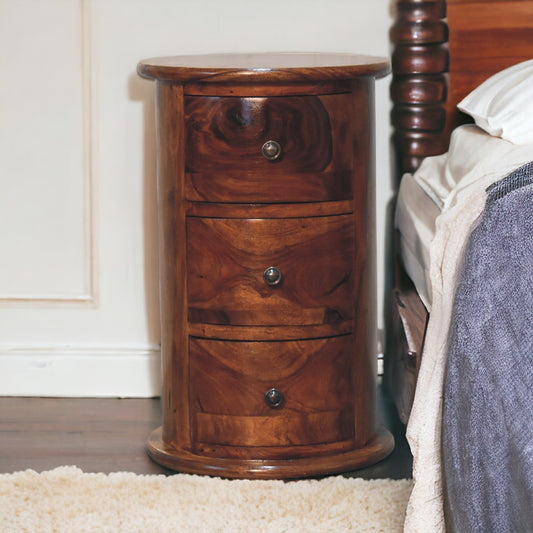 3 Drawer Chestnut Sheesham Drum 100% Sheesham Wood