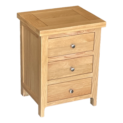 Como 3 Drawer Bedside Cabinet – Solid American Oak & Oak Veneer. 3 Drawers