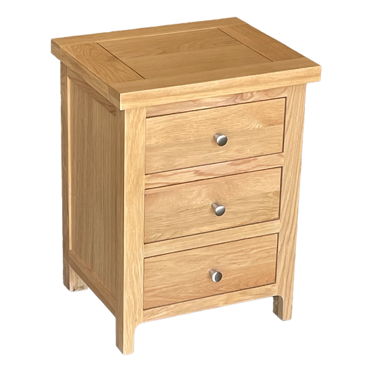 Como 3 Drawer Bedside Cabinet – Solid American Oak & Oak Veneer. 3 Drawers