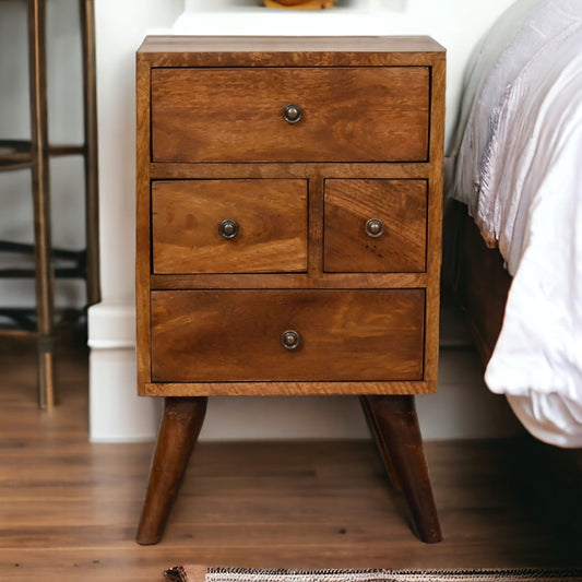 4 Drawer Multi Chestnut Bedside. 100% Solid Mango Wood