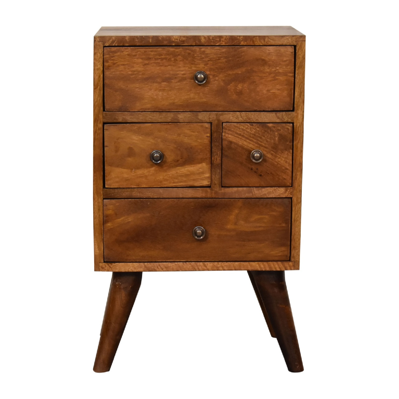 4 Drawer Multi Chestnut Bedside. 100% Solid Mango Wood