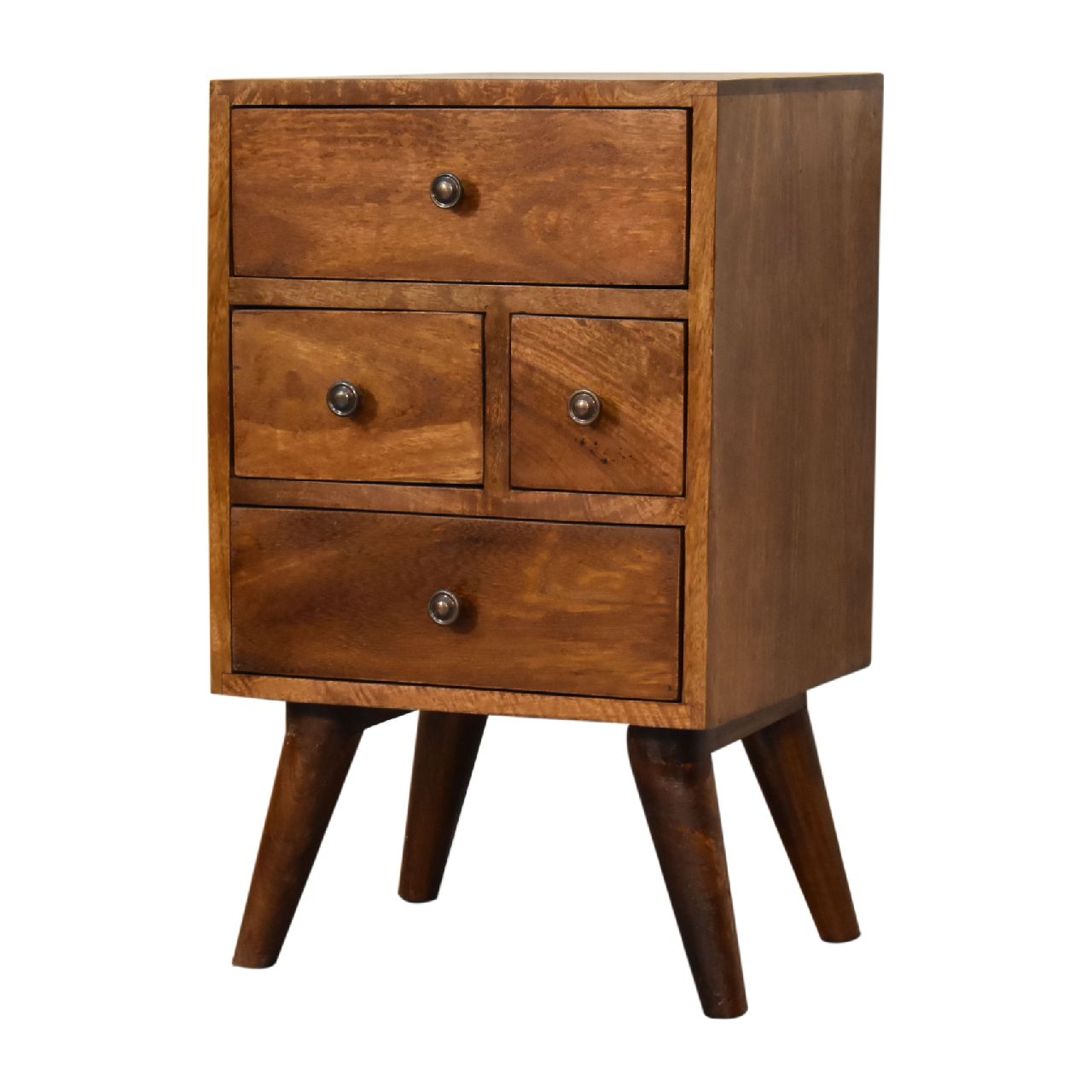 4 Drawer Multi Chestnut Bedside. 100% Solid Mango Wood