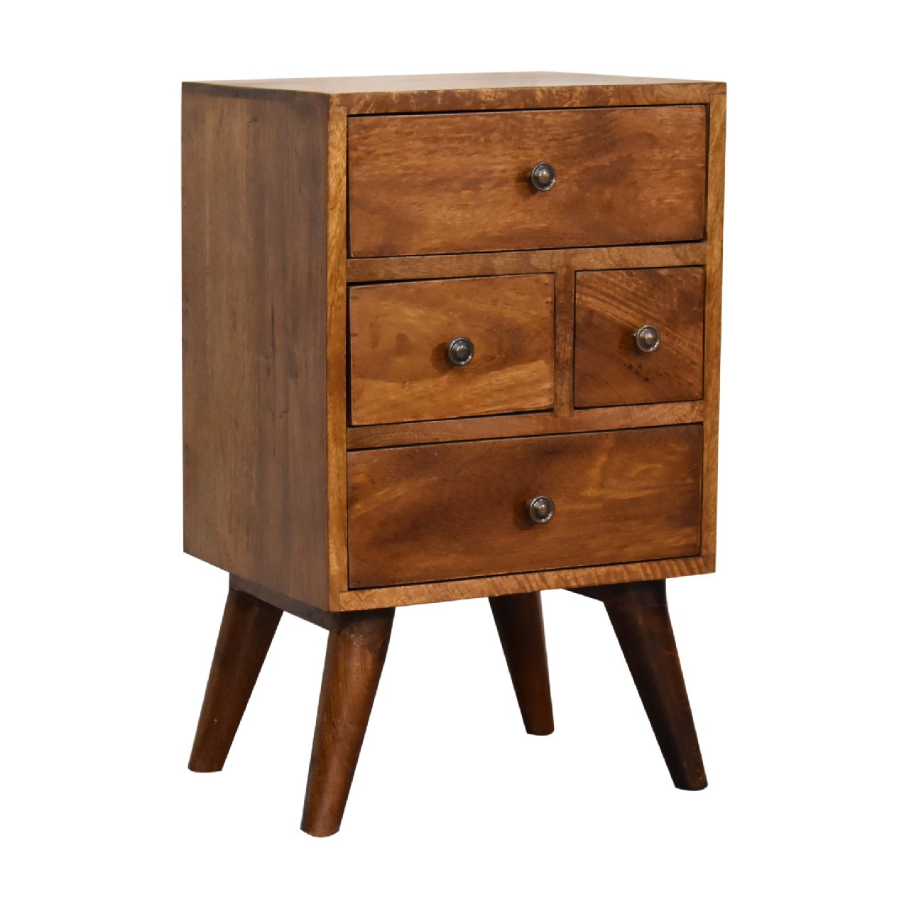 4 Drawer Multi Chestnut Bedside. 100% Solid Mango Wood