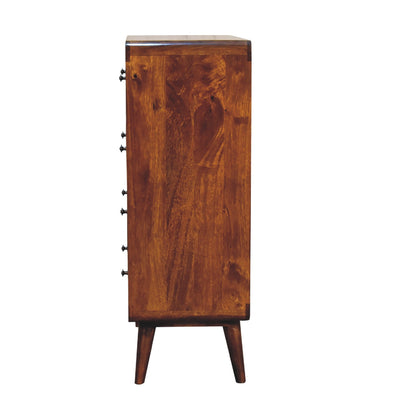 5 Drawer Curved Chestnut Chest. 100% Solid Mango Wood