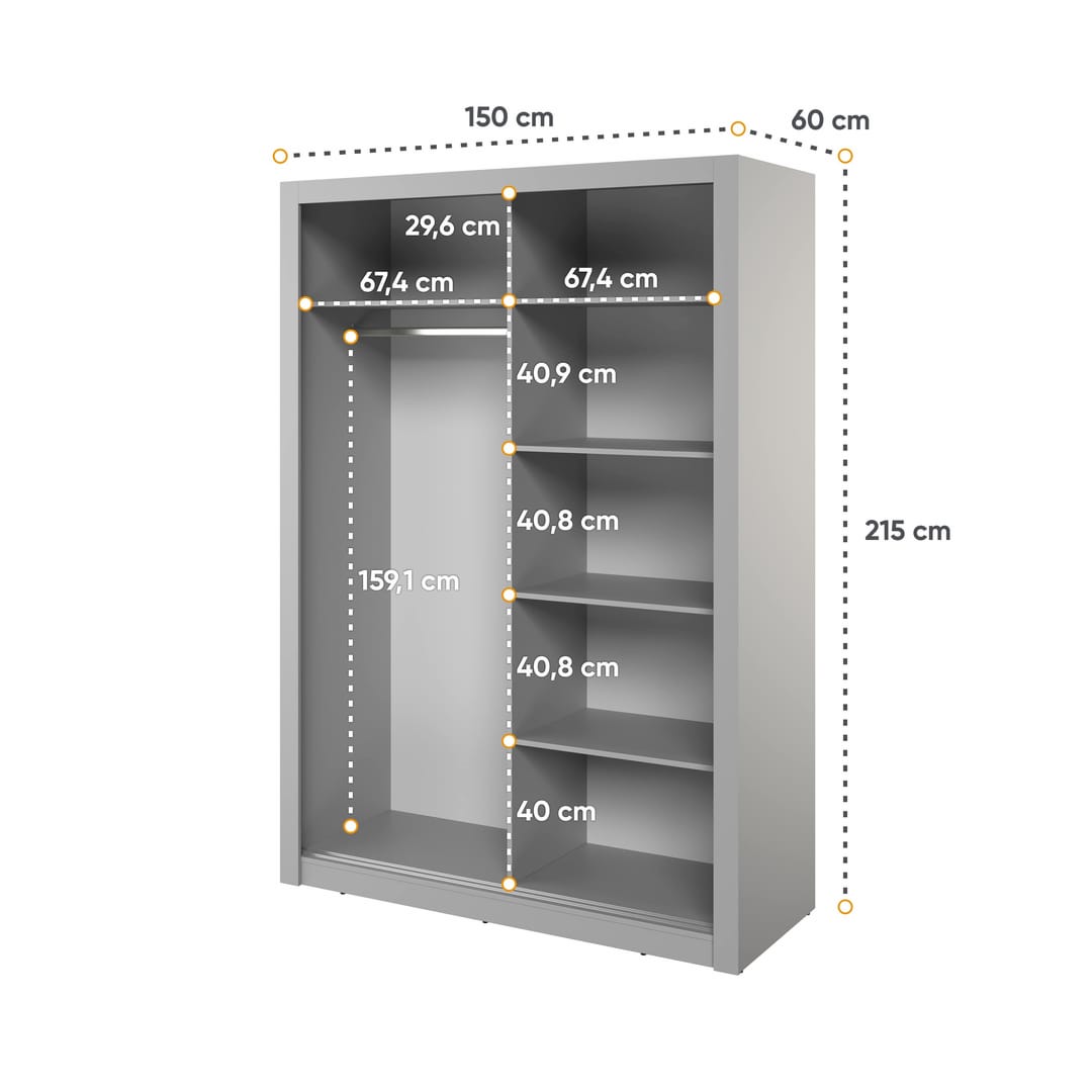 Arti 18 - 2 Sliding Door Wardrobe 150cm. 4 Colours Available.