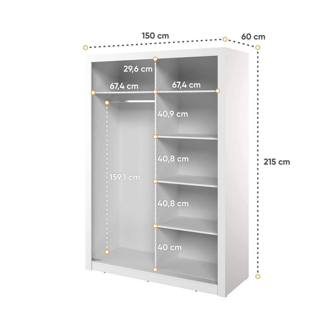 Arti 18 - 2 Sliding Door Wardrobe 150cm. 4 Colours Available.