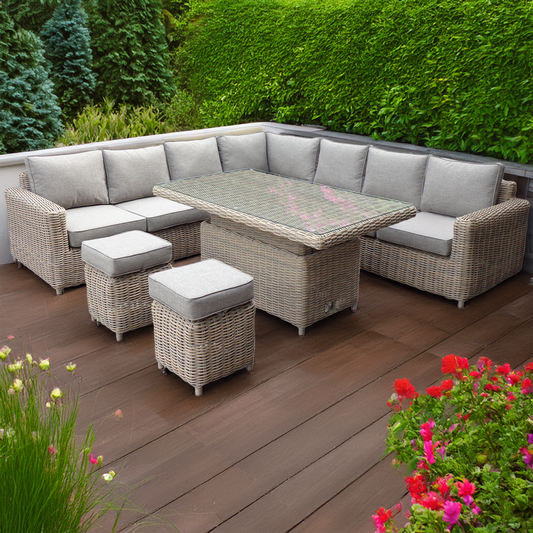 Serenity Outdoor Large Corner Set With Riser Table + 2 Stools