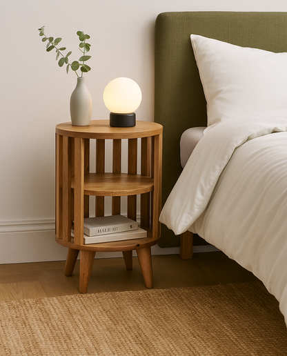 Ariella Mango Wood Bedside Table with Shelves, 100% Solid Mango Wood